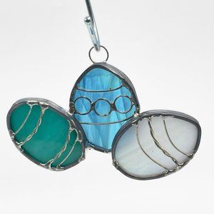 Vintage Easter Egg Suncatcher Window Ornament Decor Stained Glass Spring Blue